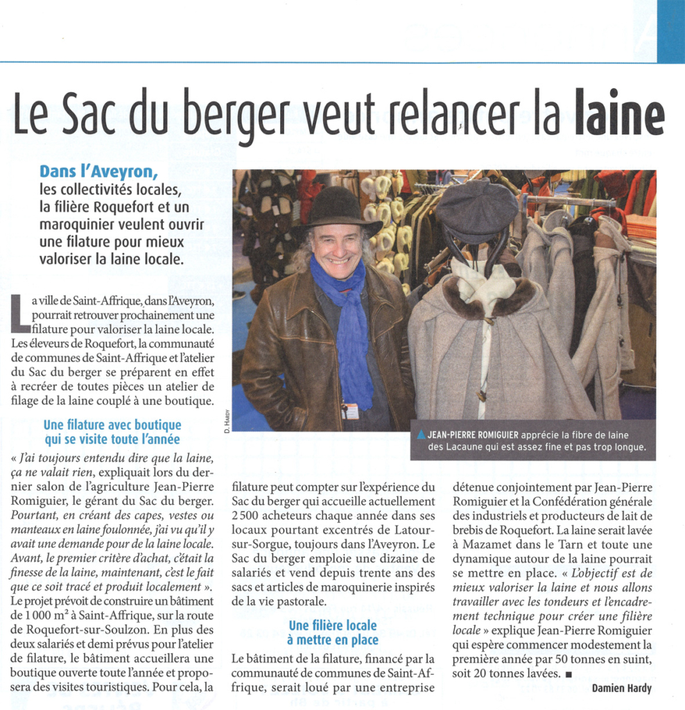 At the Salon de l'Agriculture in Paris in March 2016, Jean-Pierre Romiguier was interviewed about his plans to revive the wool industry in southern Aveyron.