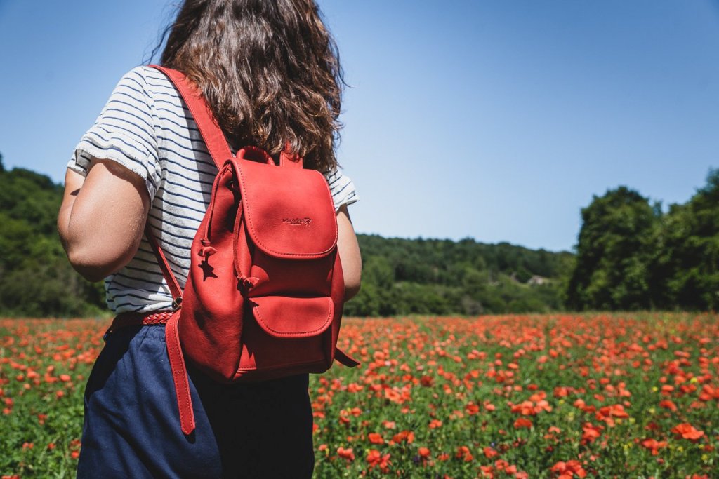 Red leather backpack
