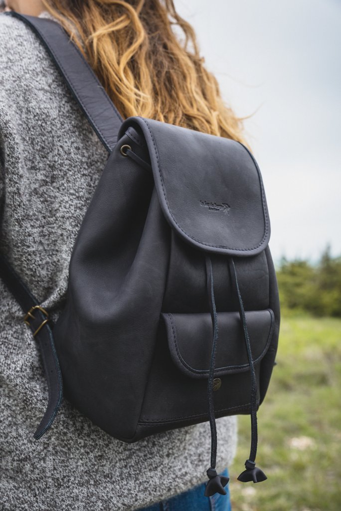 Black leather backpack
